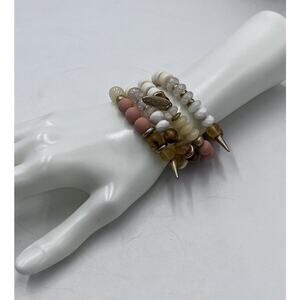 Plunder Design Kiss Me Set of Four Retired peach, cream and gold‎ beads Bracelet